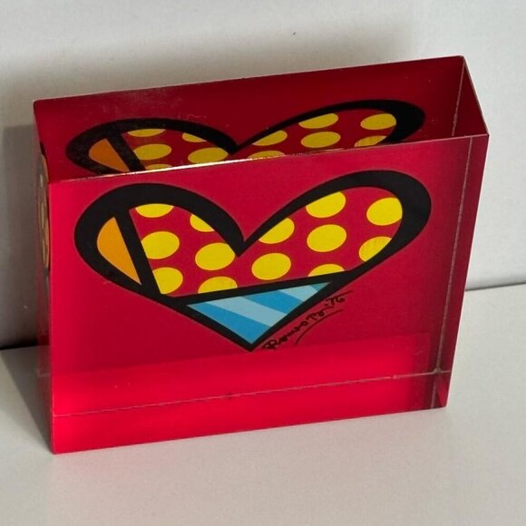 Britto Gift Craft Yellow Dots Glass Heart Paper Weight Red Size 3x3 - Picture 4 of 8